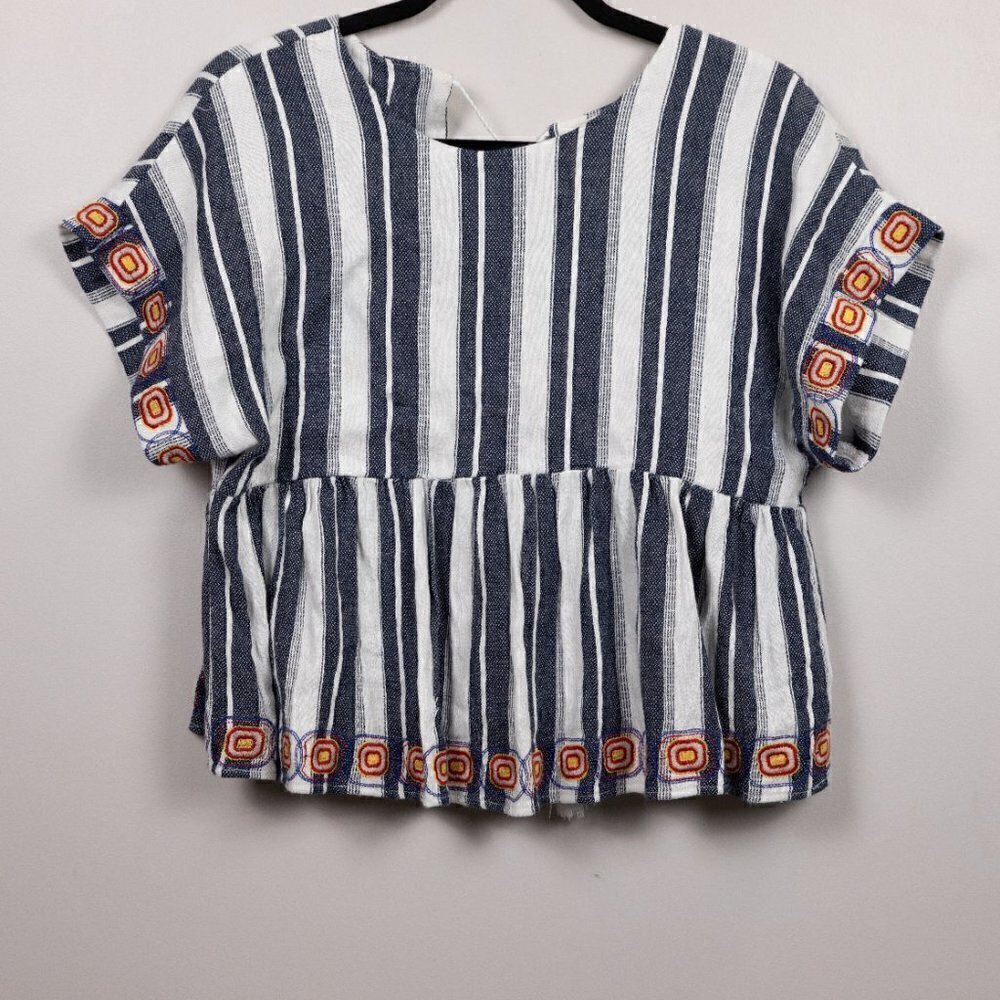 J.O.A. peplum linen blend top-L